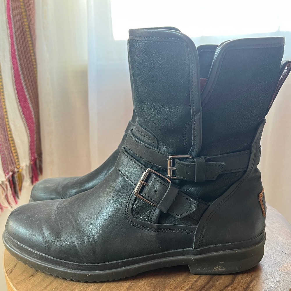 UGG cool black leather waterproof boots -  loved with love to give!